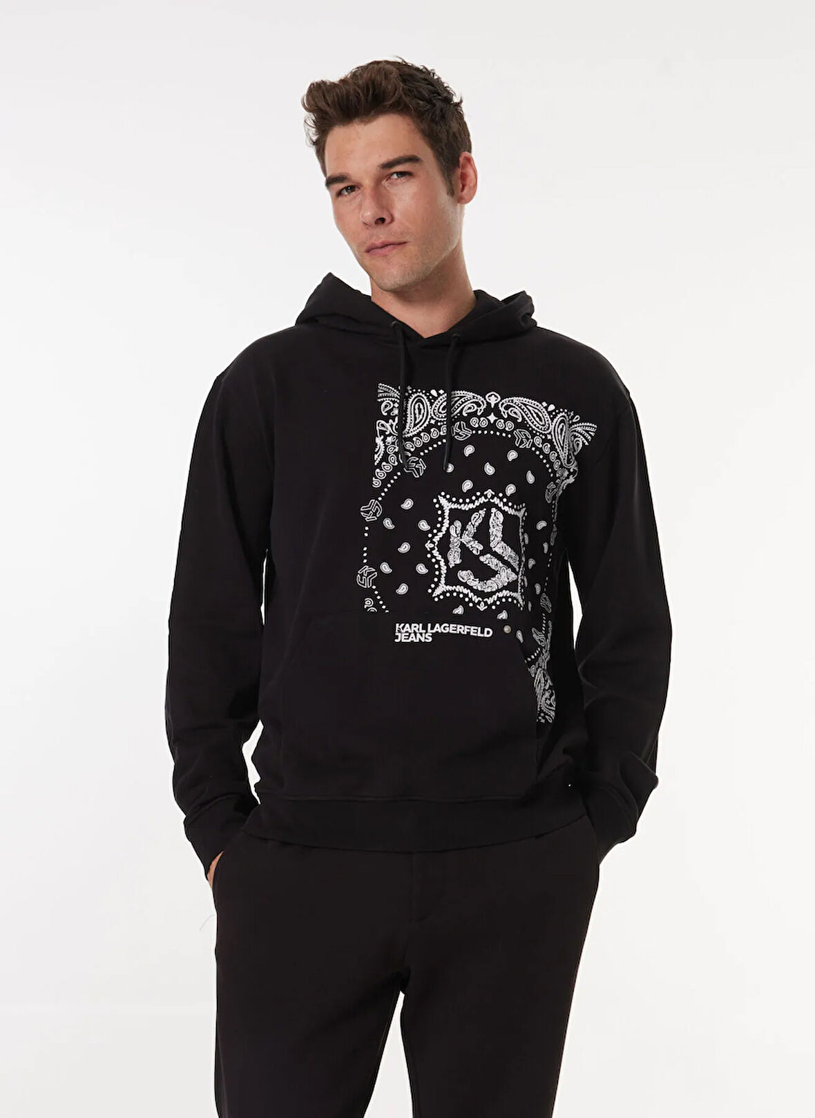 Karl Lagerfeld Jeans Dik Yaka Siyah Erkek Sweatshırt 245D1805_KLJ REGULAR BANDANA HOODIE