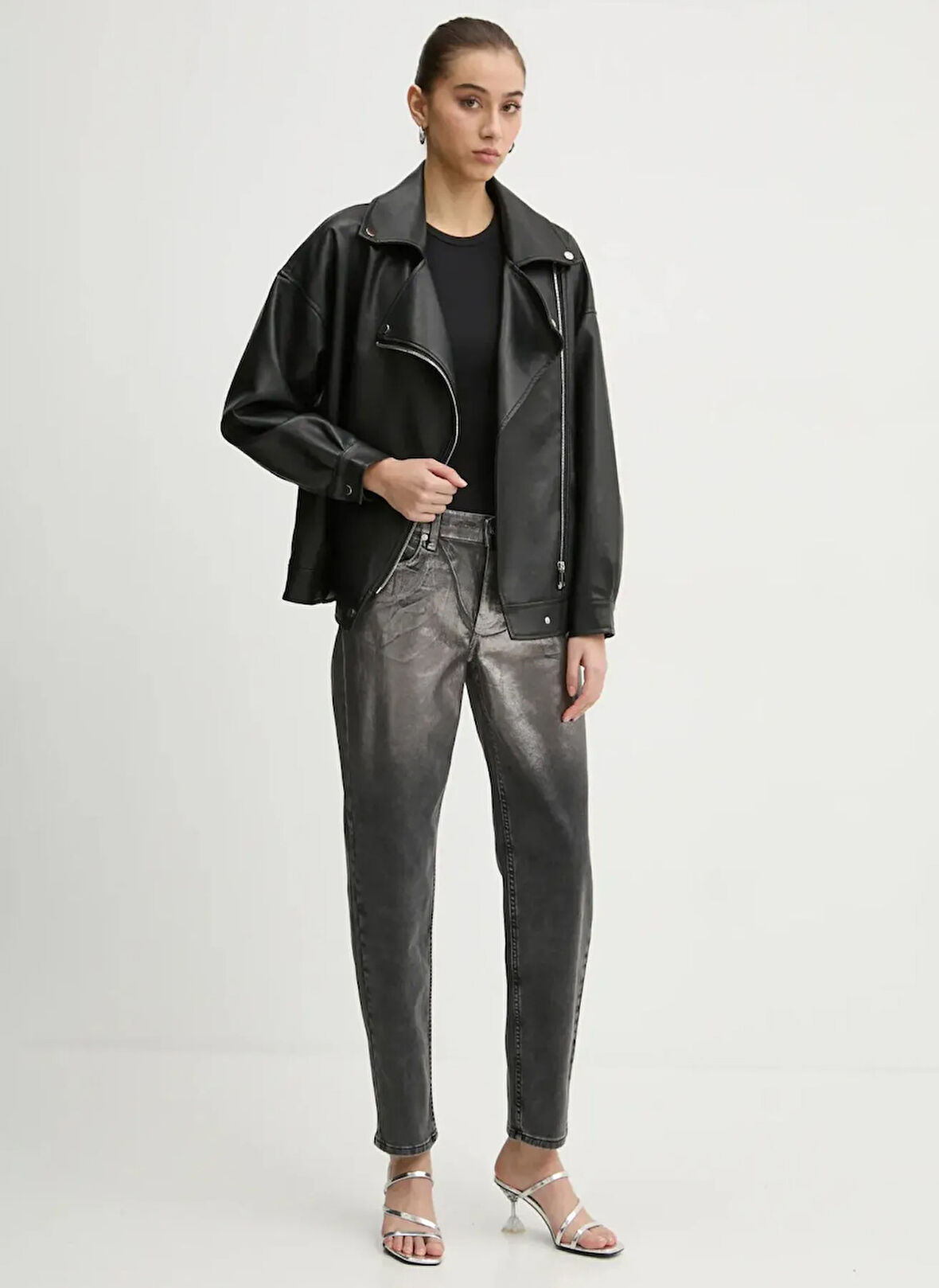 Karl Lagerfeld Jeans Yüksek Bel Dar Paça Slim Fit Antrasit Kadın Denim Pantolon A1W10099