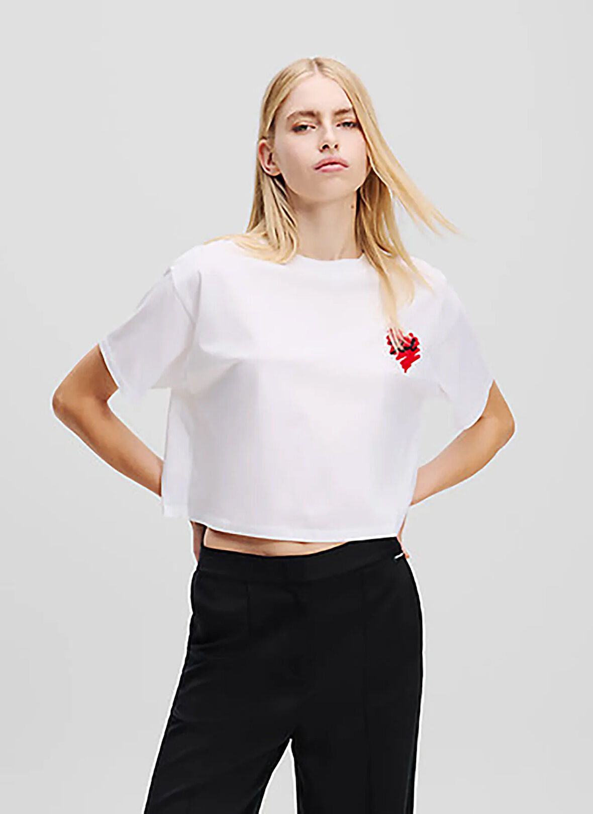 KARL LAGERFELD Bisiklet Yaka Düz Beyaz Kadın T-Shirt A1W17074
