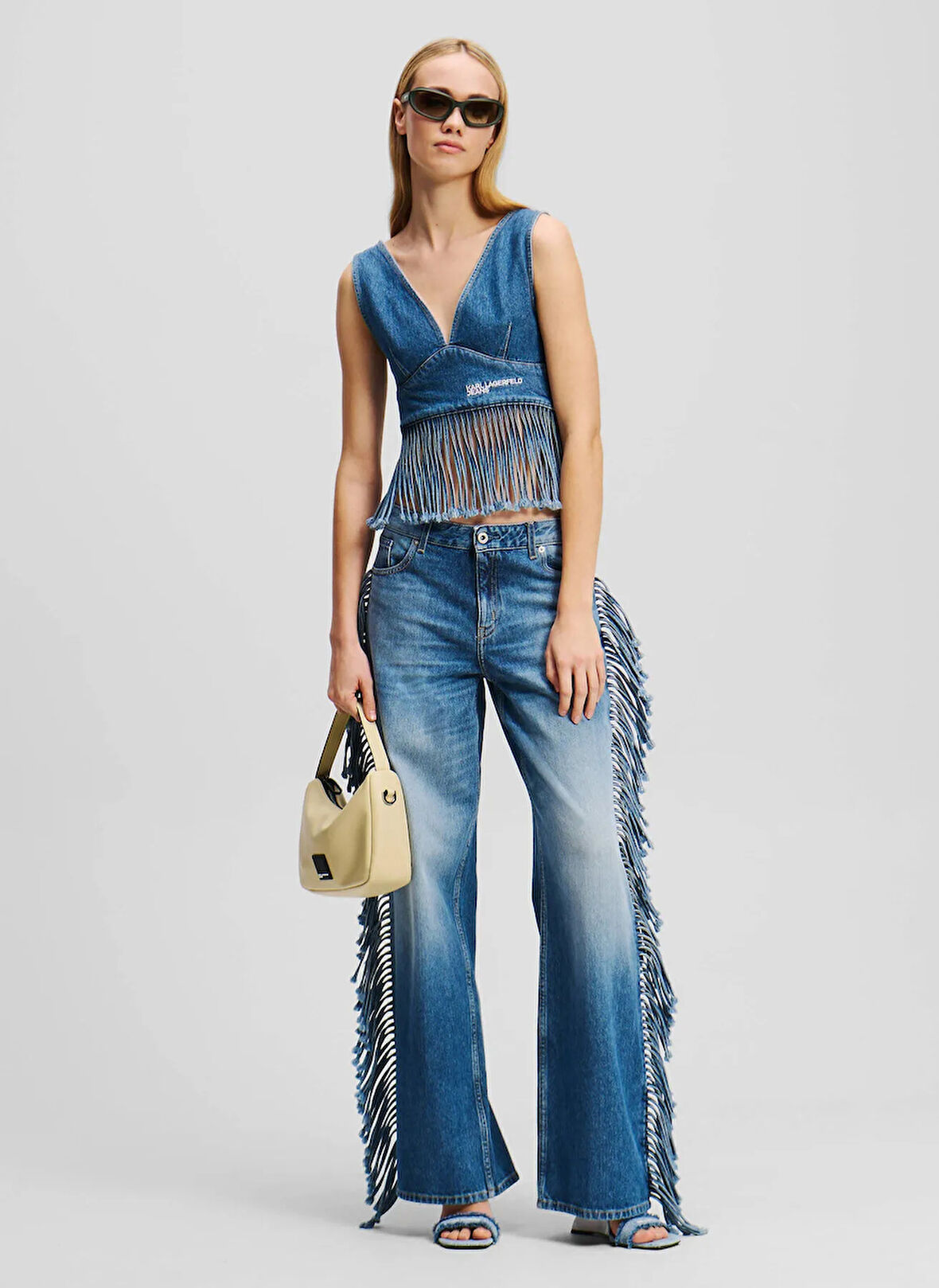 Karl Lagerfeld Jeans V Yaka Düz Mavi Kadın Bluz A2W11022