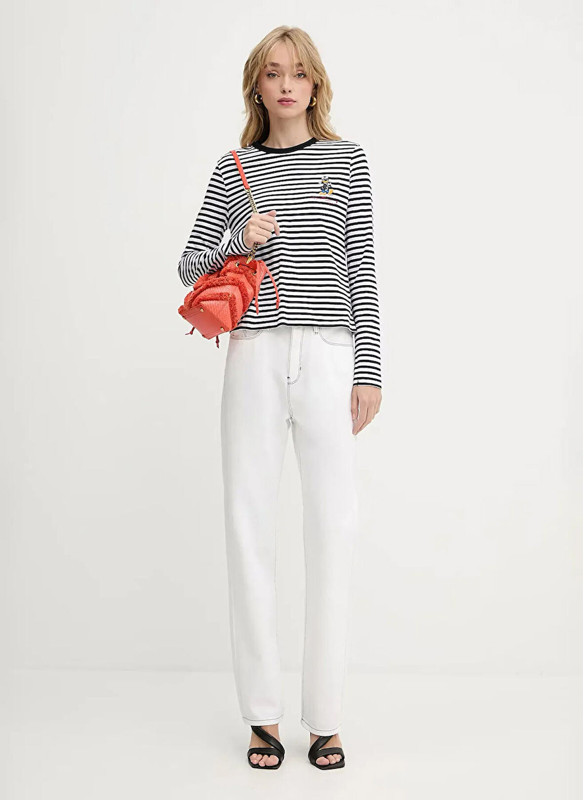 KARL LAGERFELD Yüksek Bel Düz Paça Standart Beyaz Kadın Denim Pantolon A3W10014