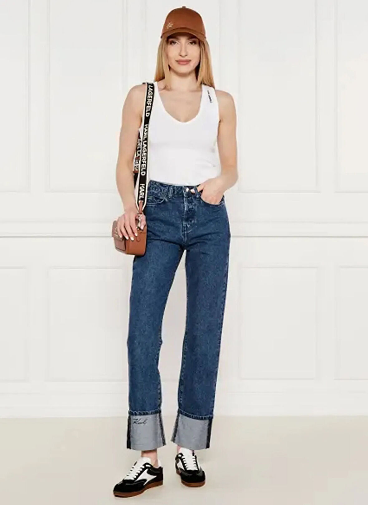 KARL LAGERFELD Yüksek Bel Düz Paça Standart Mavi Kadın Denim Pantolon A3W10017