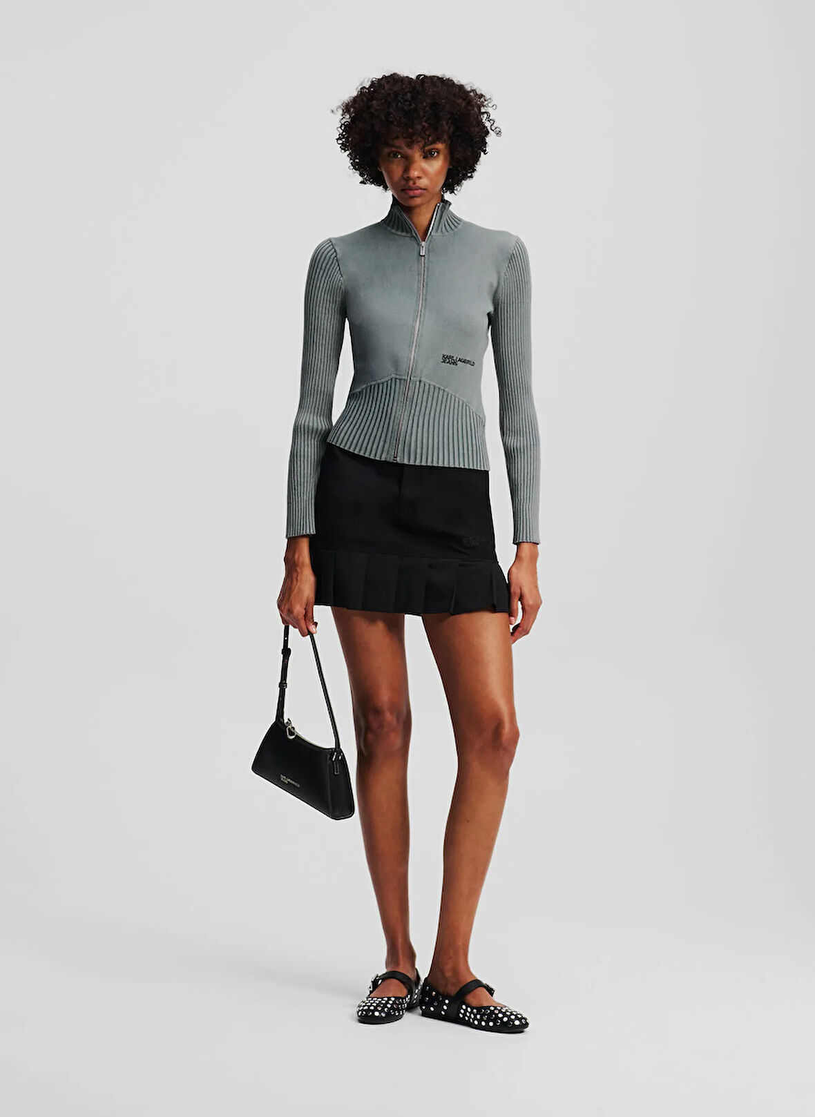 Karl Lagerfeld Jeans Dik Yaka Standart Baskılı Gri Kazak Kadın A3W18010