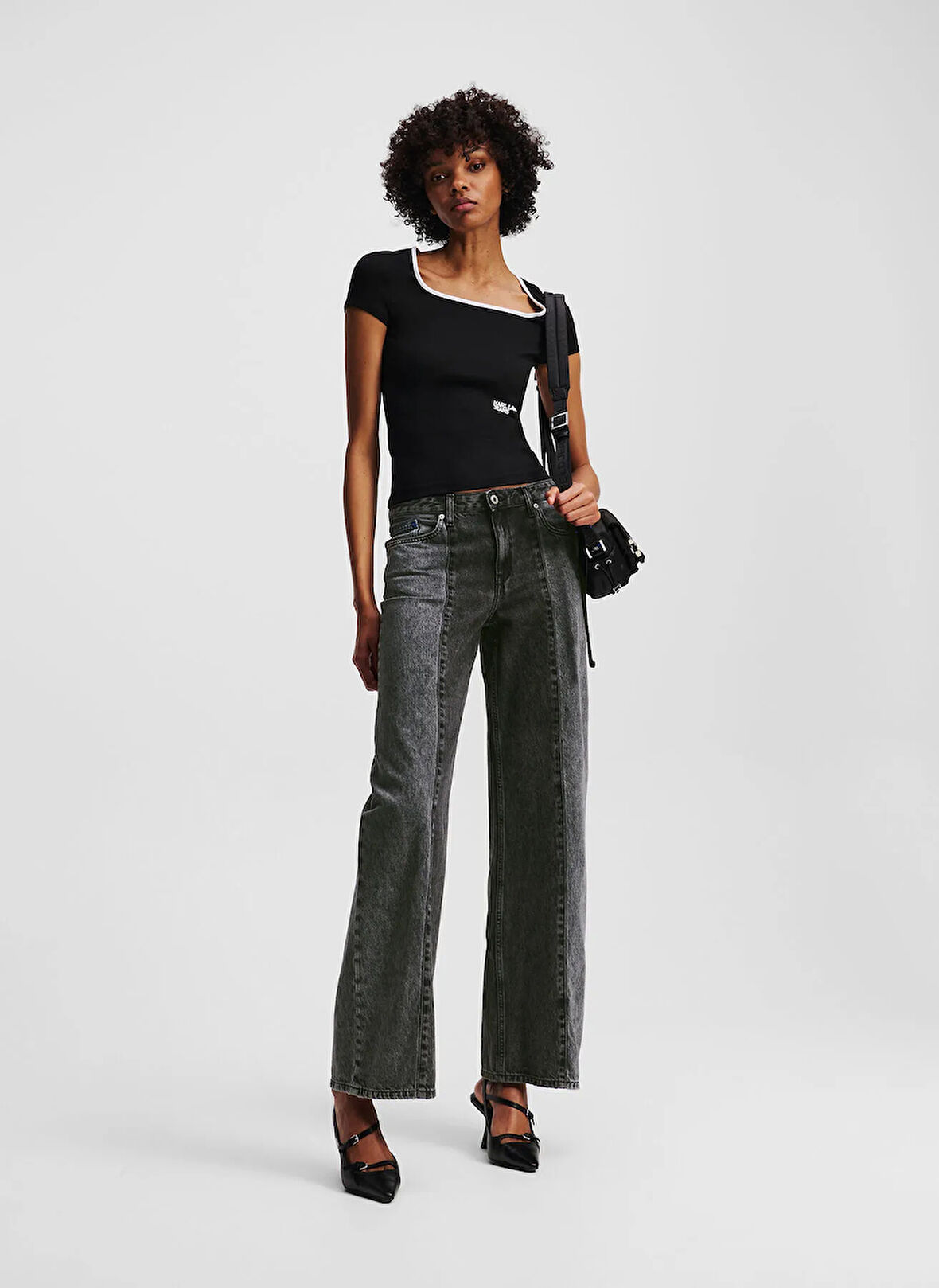 Karl Lagerfeld Jeans Yüksek Bel Geniş Paça Standart Siyah Kadın Denim Pantolon A3W10070