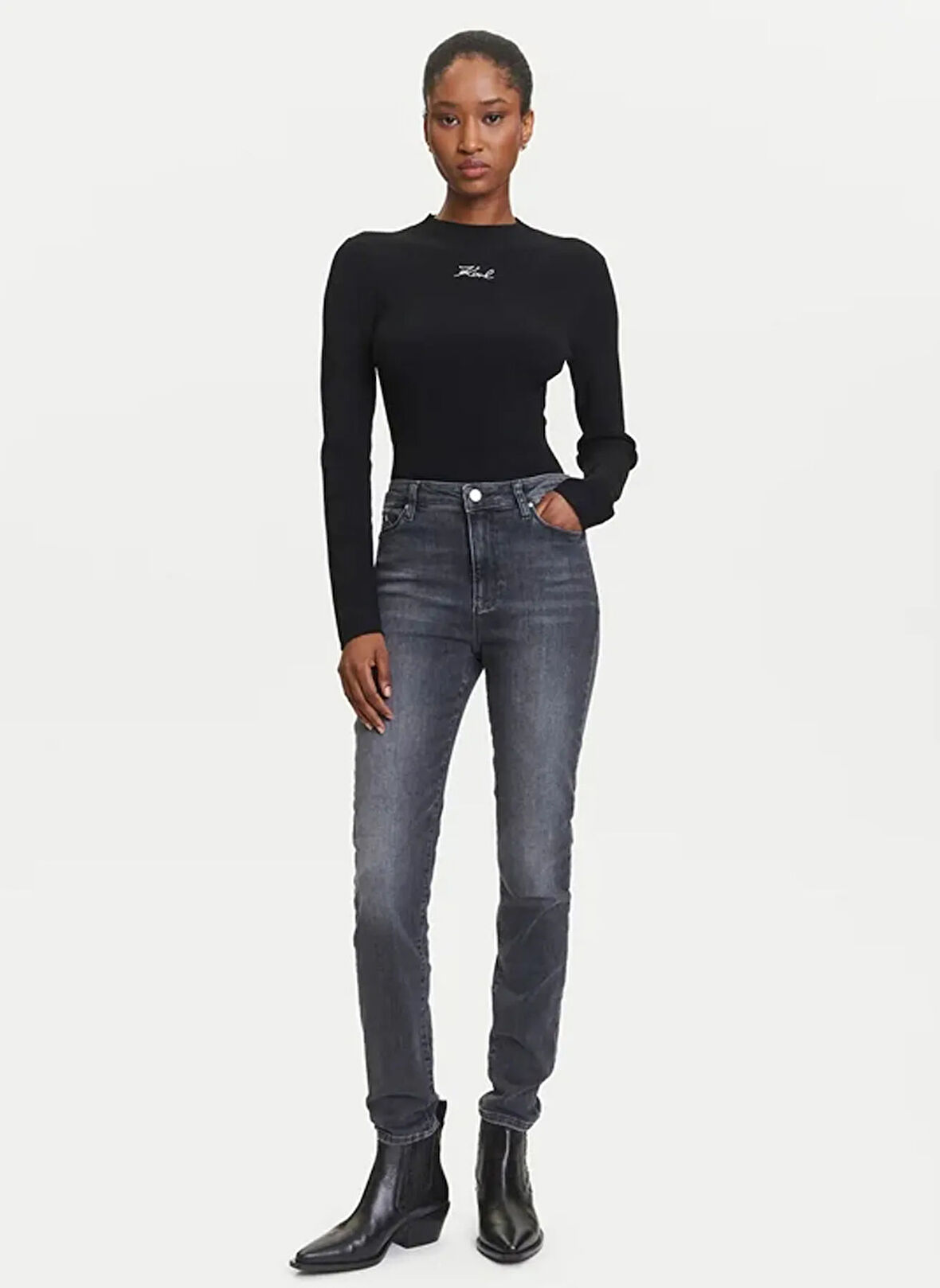 KARL LAGERFELD Yuvarlak Yaka Standart Desenli Siyah Kazak Kadın A3W18025