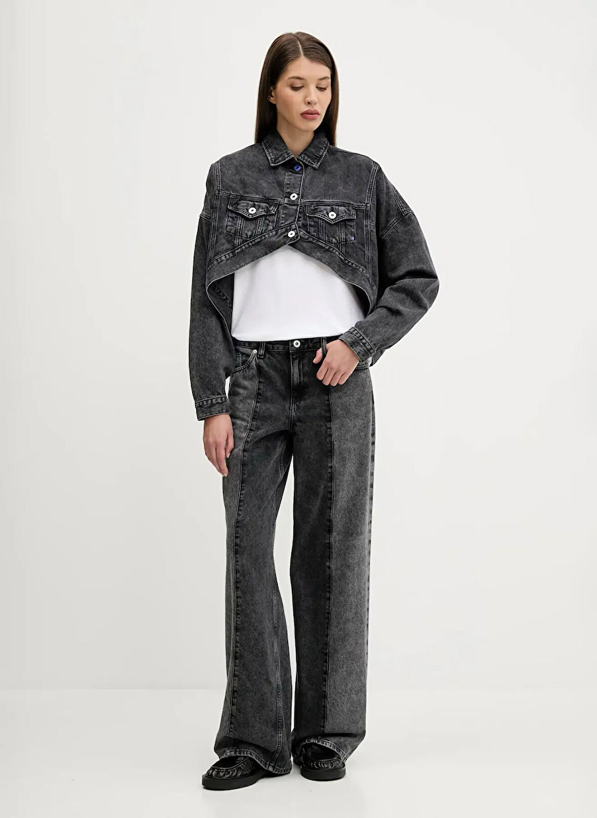 Karl Lagerfeld Jeans Antrasit Kadın Denim Ceket A3W14060