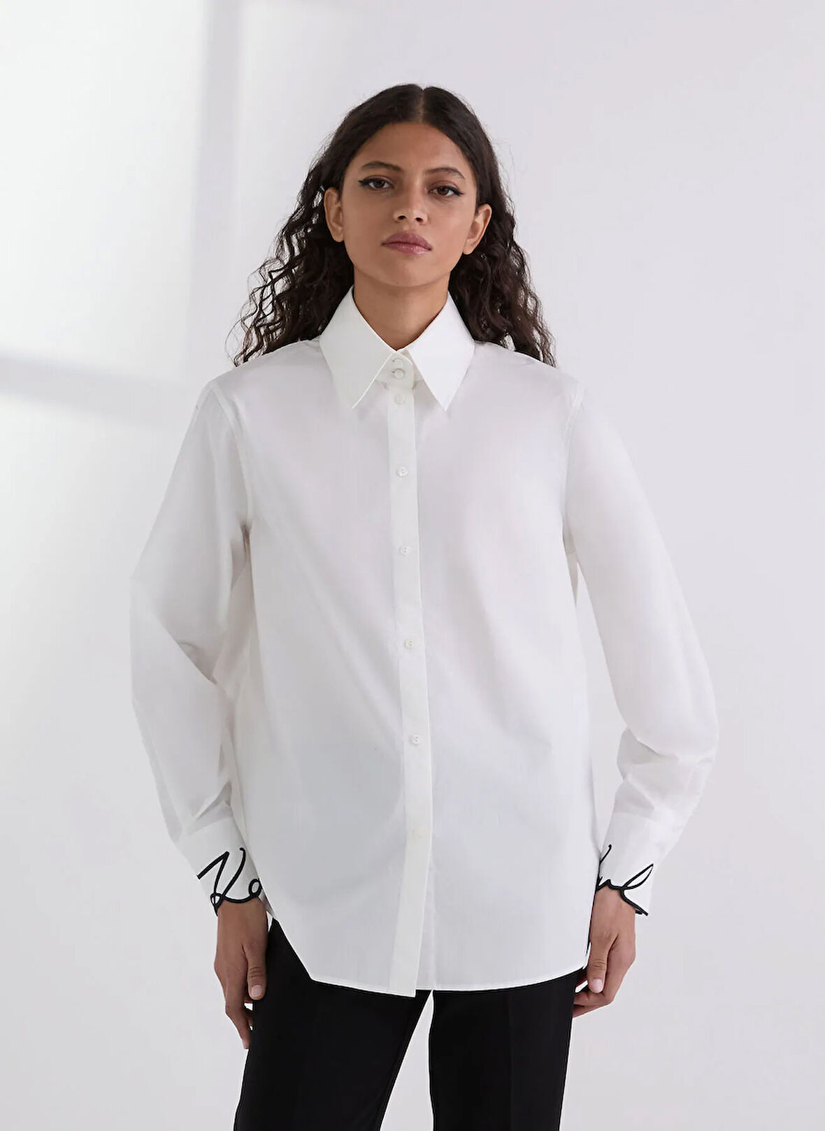 KARL LAGERFELD Standart Gömlek Yaka Düz Beyaz Kadın Gömlek A3W11023