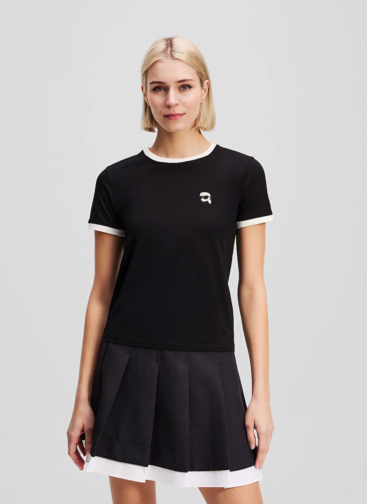 KARL LAGERFELD Yuvarlak Yaka Desenli Siyah Kadın T-Shirt A3W17078