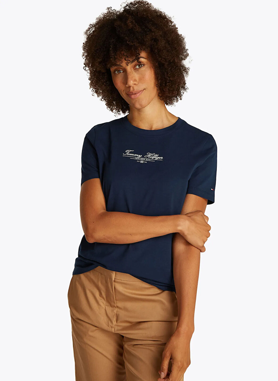 Tommy Hilfiger Bisiklet Yaka Mavi Kadın T-Shirt WW0WW45428C1G