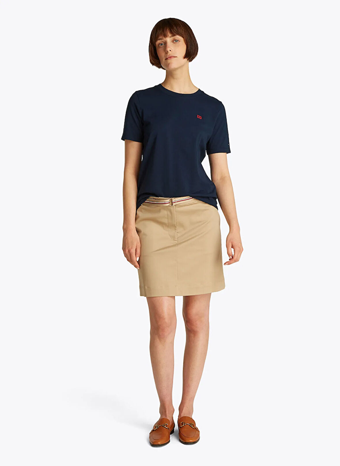Tommy Hilfiger Bisiklet Yaka Mavi Kadın T-Shirt WW0WW45522C1G