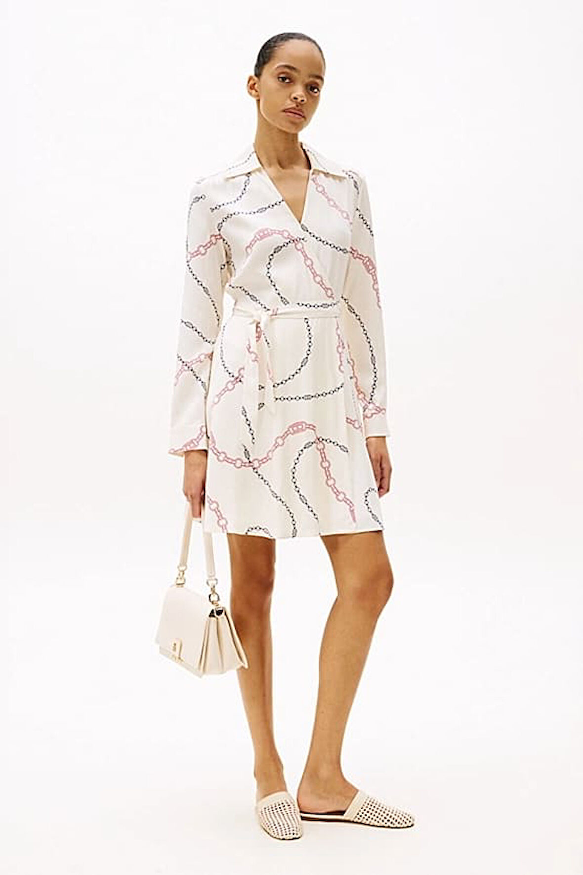 Kadın Th Fluid Viscose Mini Wrap Elbise - Ekru | 40
