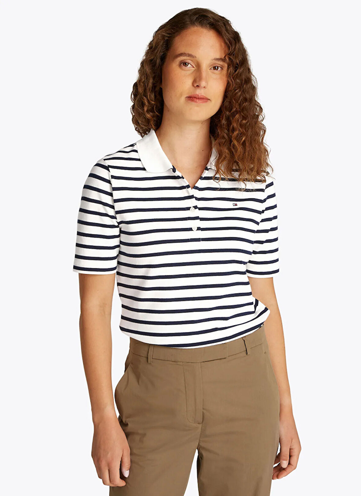 Tommy Hilfiger Polo Yaka Mavi Kadın T-Shirt WW0WW432240BF