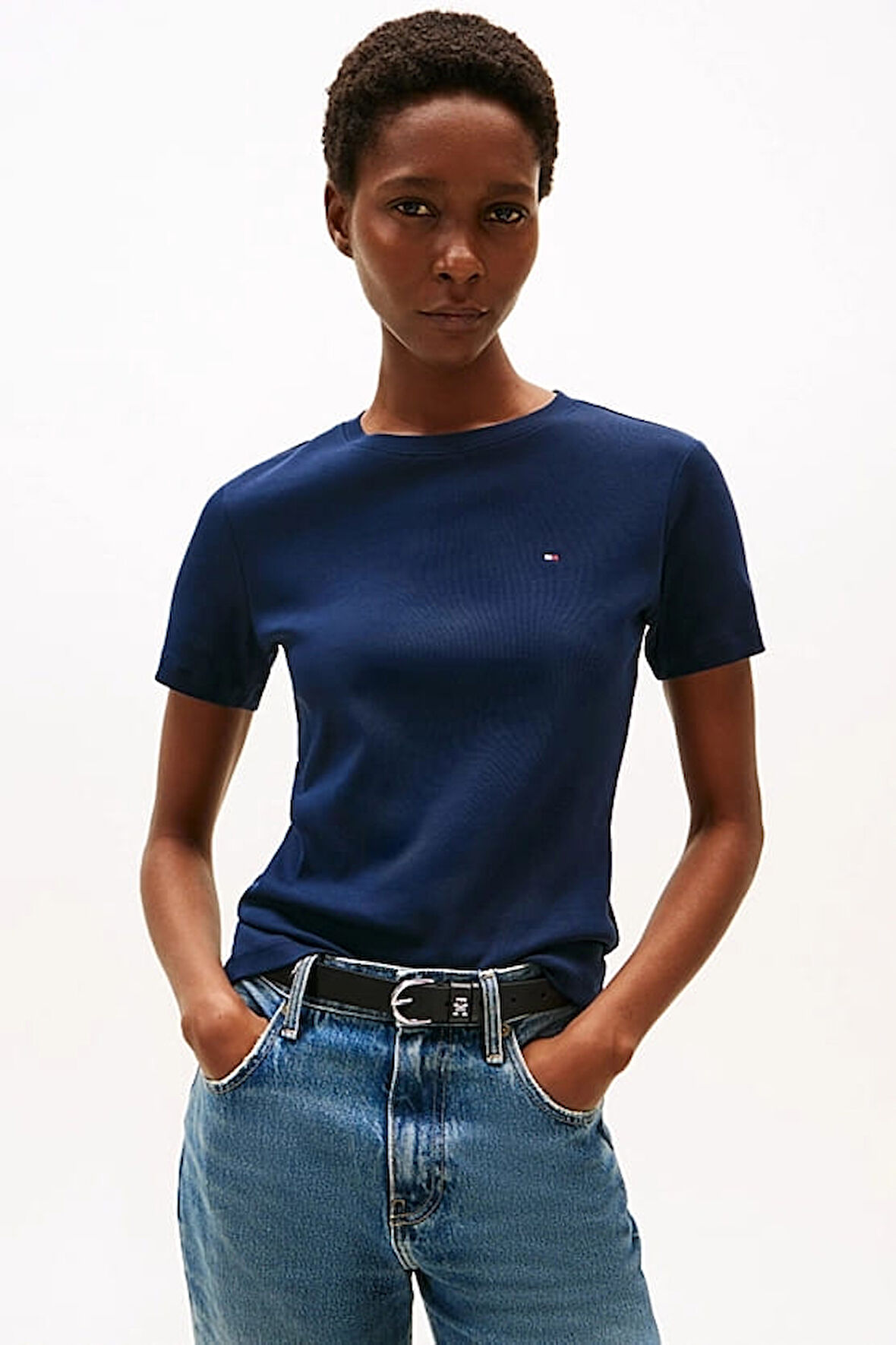 Kadın Th Slim Crew Neck T-Shirt - Lacivert | L