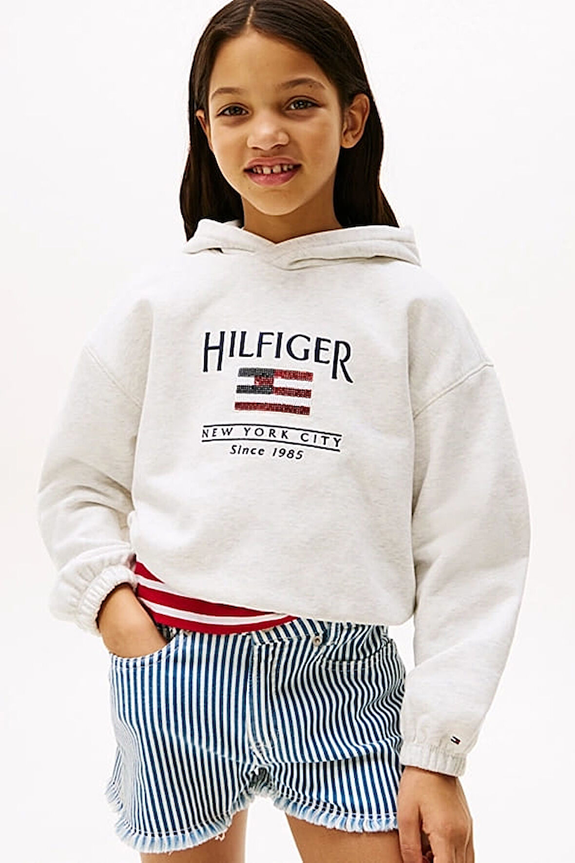Kız Çocuk Th Sequin Bayrak Kapüşonlu Sweatshirt - Beyaz | 8 Yaş