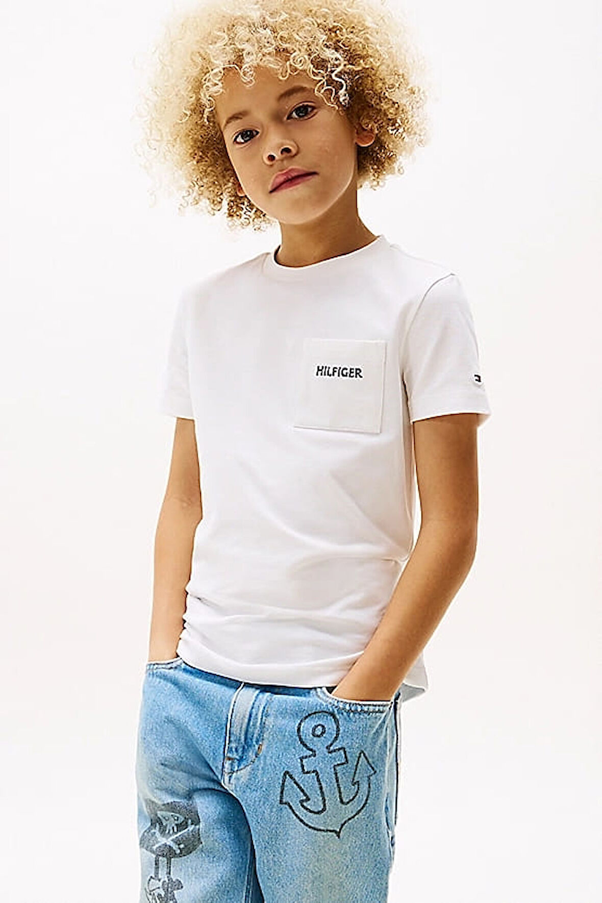 Erkek Çocuk Th Pique Yama Cepli T-Shirt - Beyaz | 8 Yaş