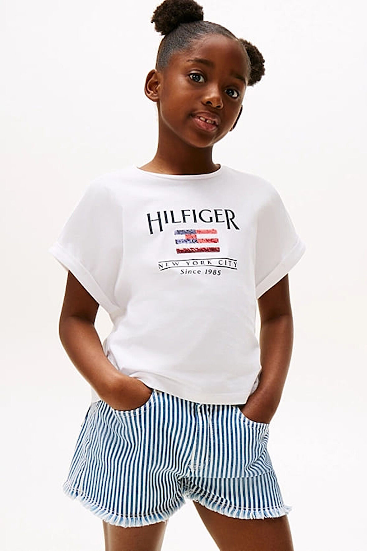 Kız Çocuk Th Hilfiger Sequin Pullu Bayrak T-Shirt - Beyaz | 8 Yaş