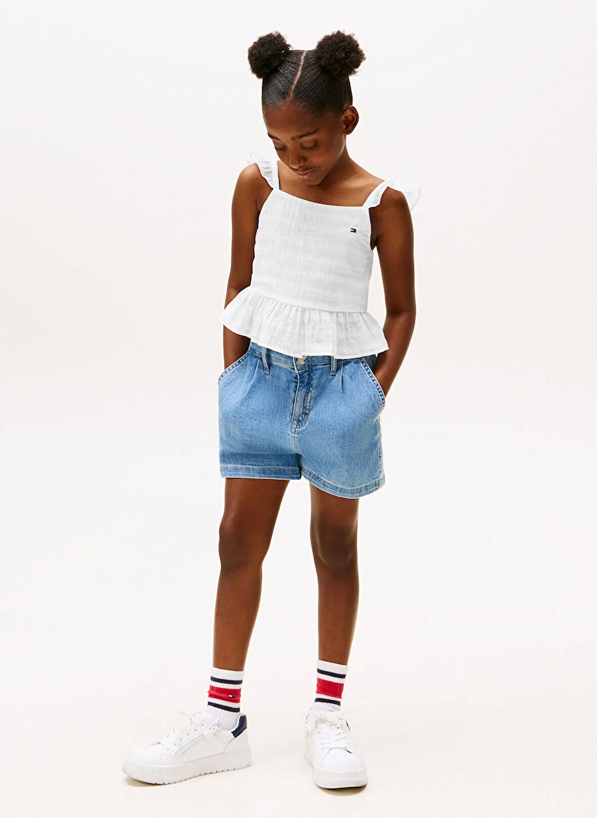 Tommy Hilfiger Düz Beyaz Kız Çocuk T-Shirt KG0KG08460YBR
