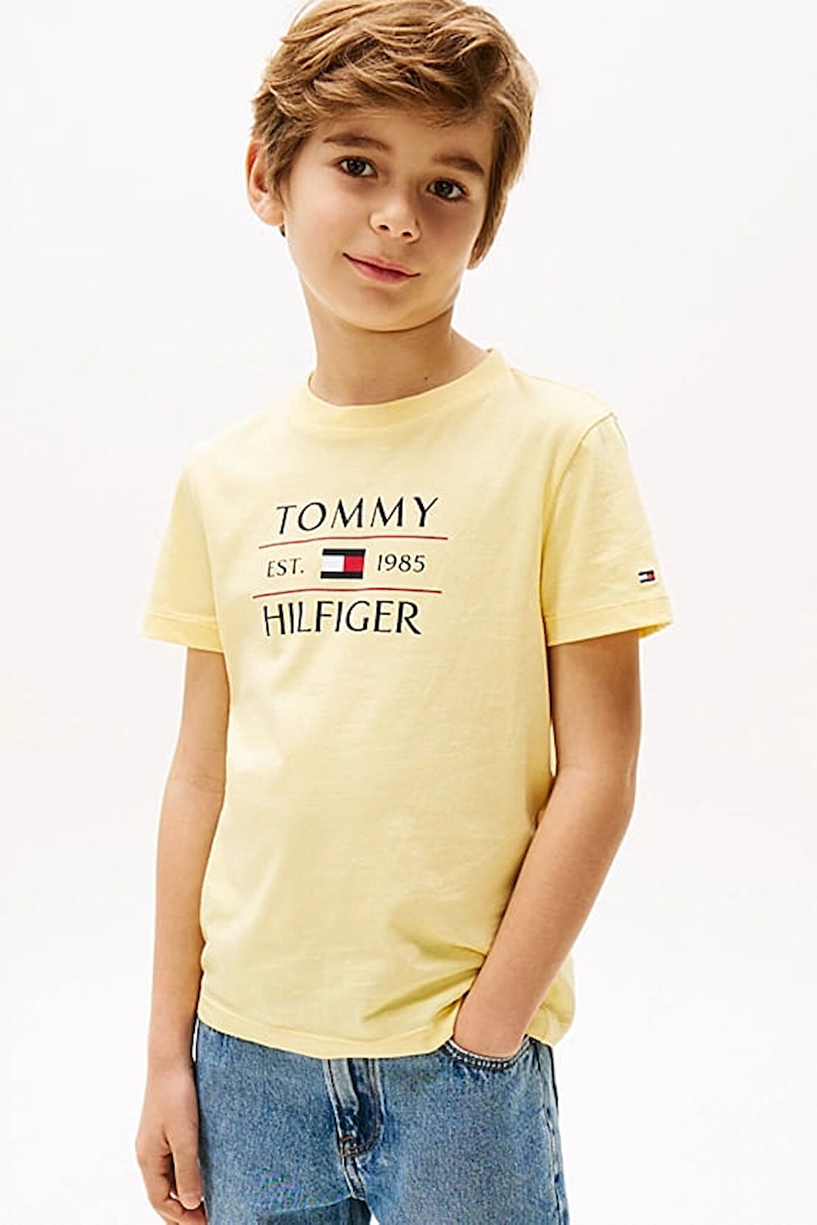 Erkek Çocuk Tommy Flag Hilfiger T-Shirt - Sarı | 14 Yaş