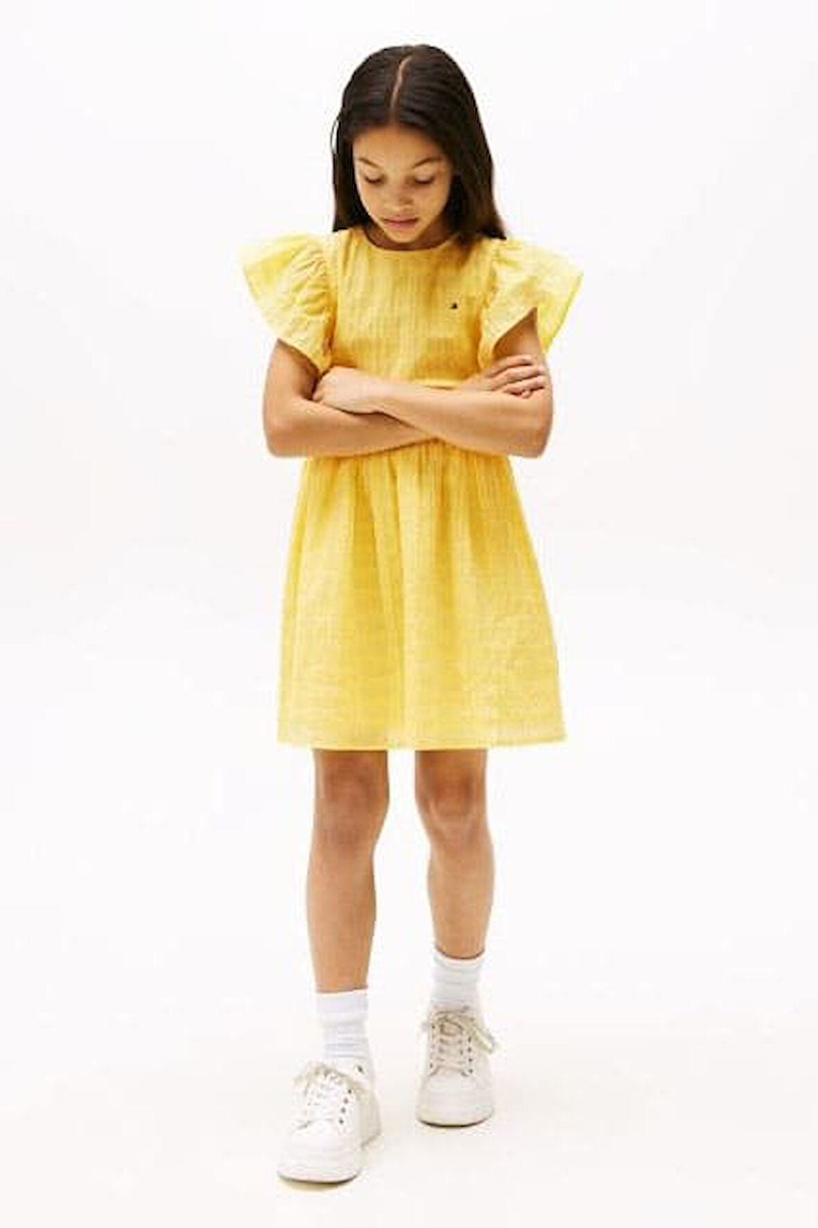 Kız Çocuk Th Dokulu Pamuklu Elbise - Sarı | 10 Yaş