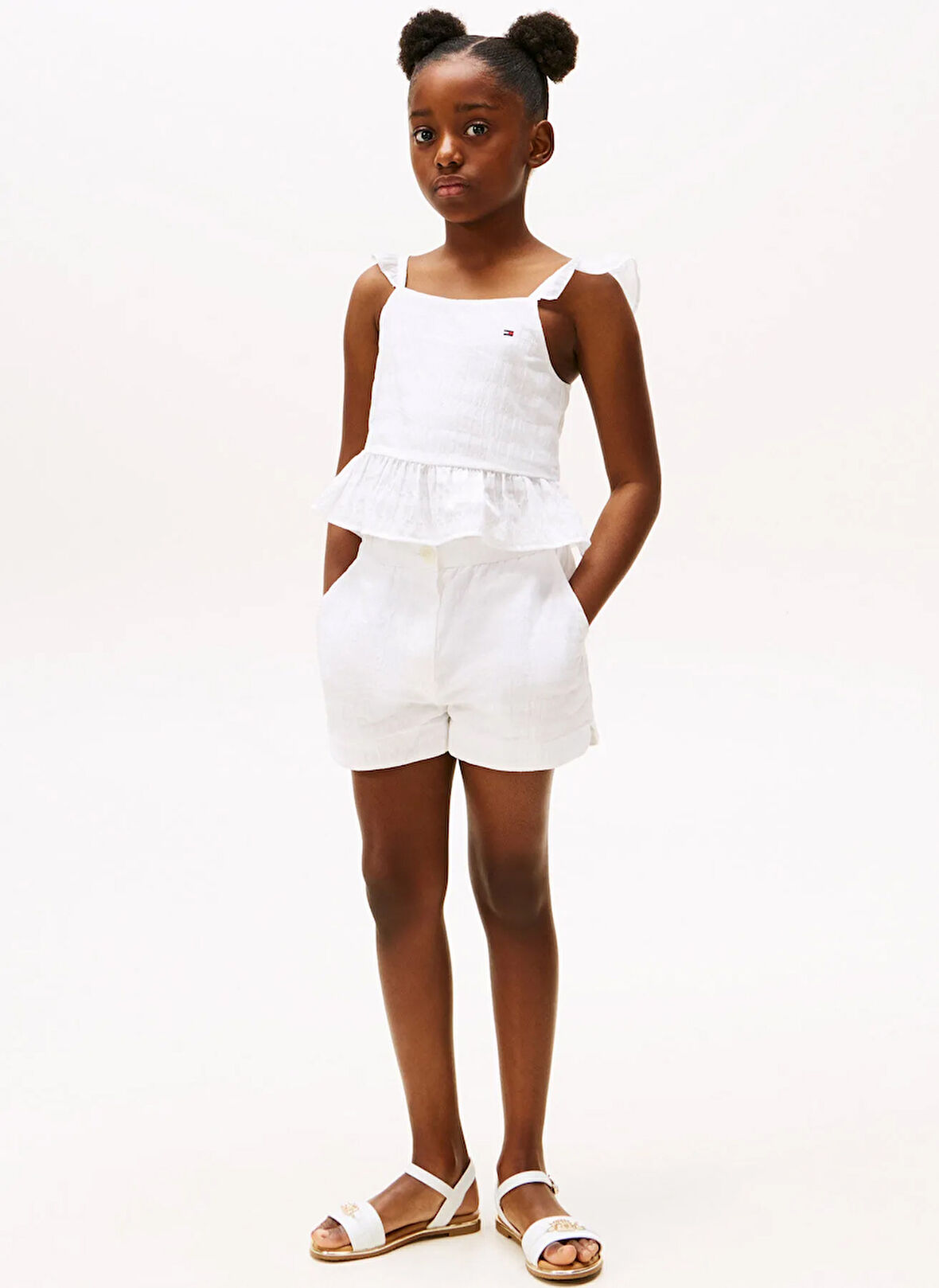 Tommy Hilfiger Orta Bel Regular Fit Beyaz Kız Çocuk Şort KG0KG08443YBR