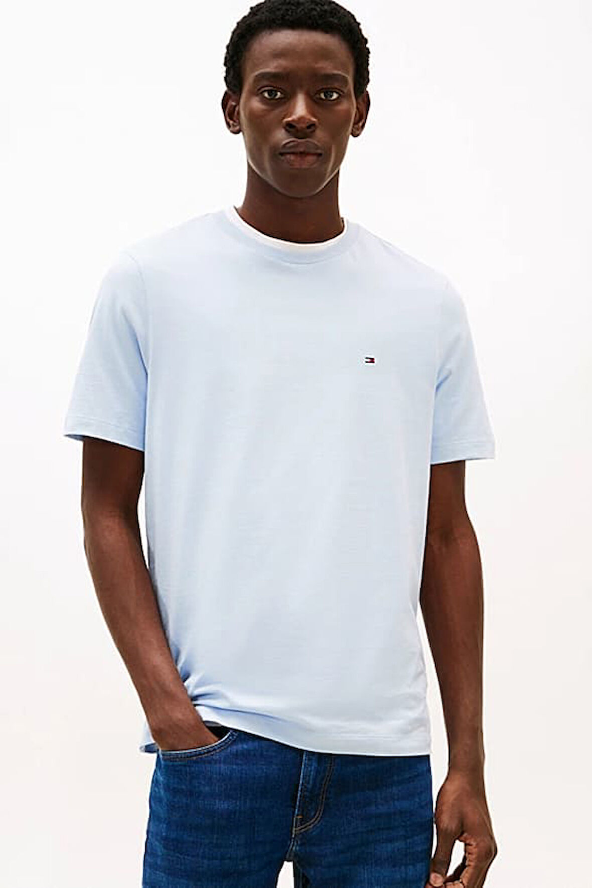 Erkek Regular Fit Logolu Pamuklu T-Shirt - Açık Mavi | S