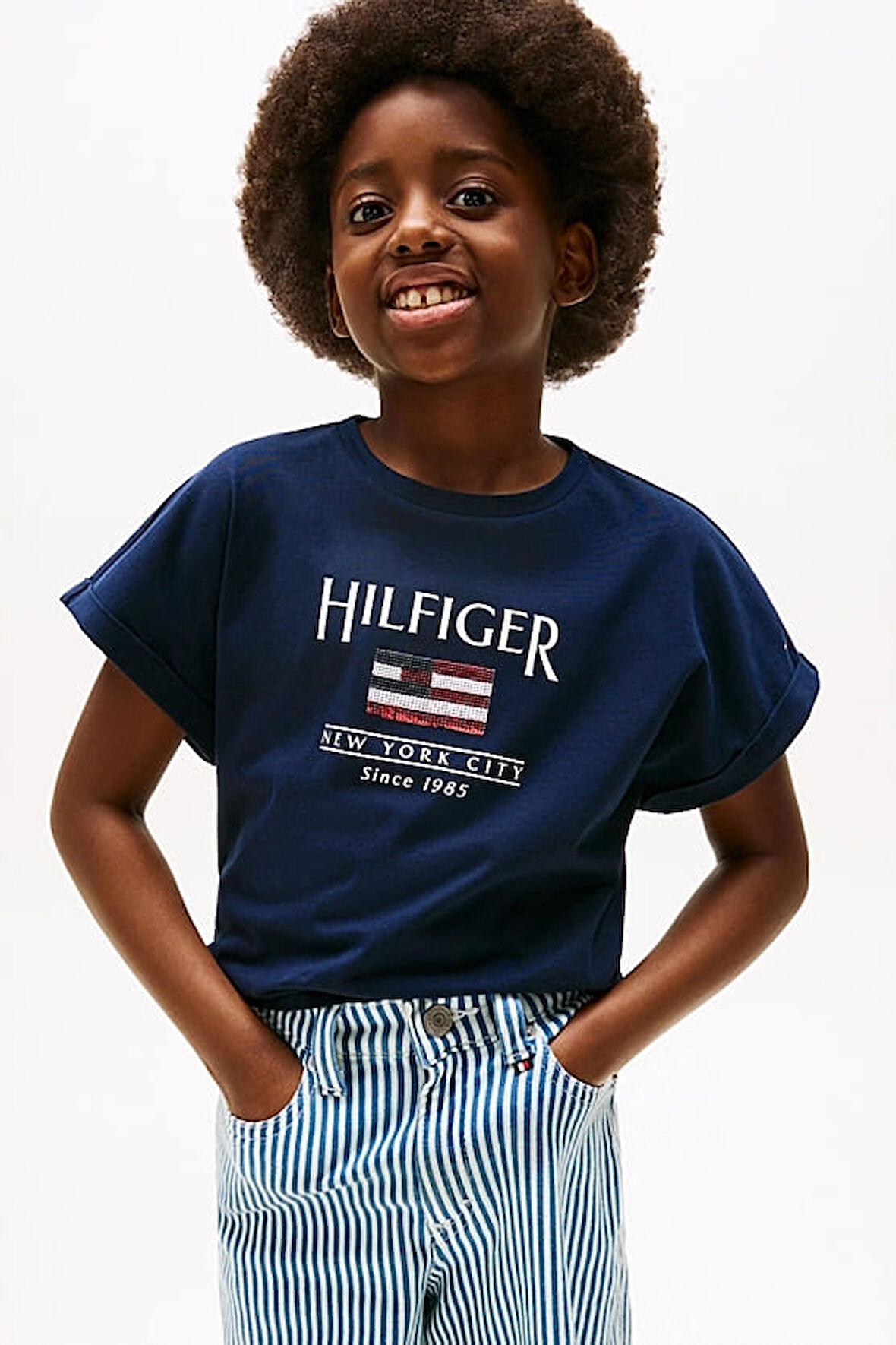 Kız Çocuk Th Hilfiger Sequin Pullu Bayrak T-Shirt - Lacivert | 8 Yaş
