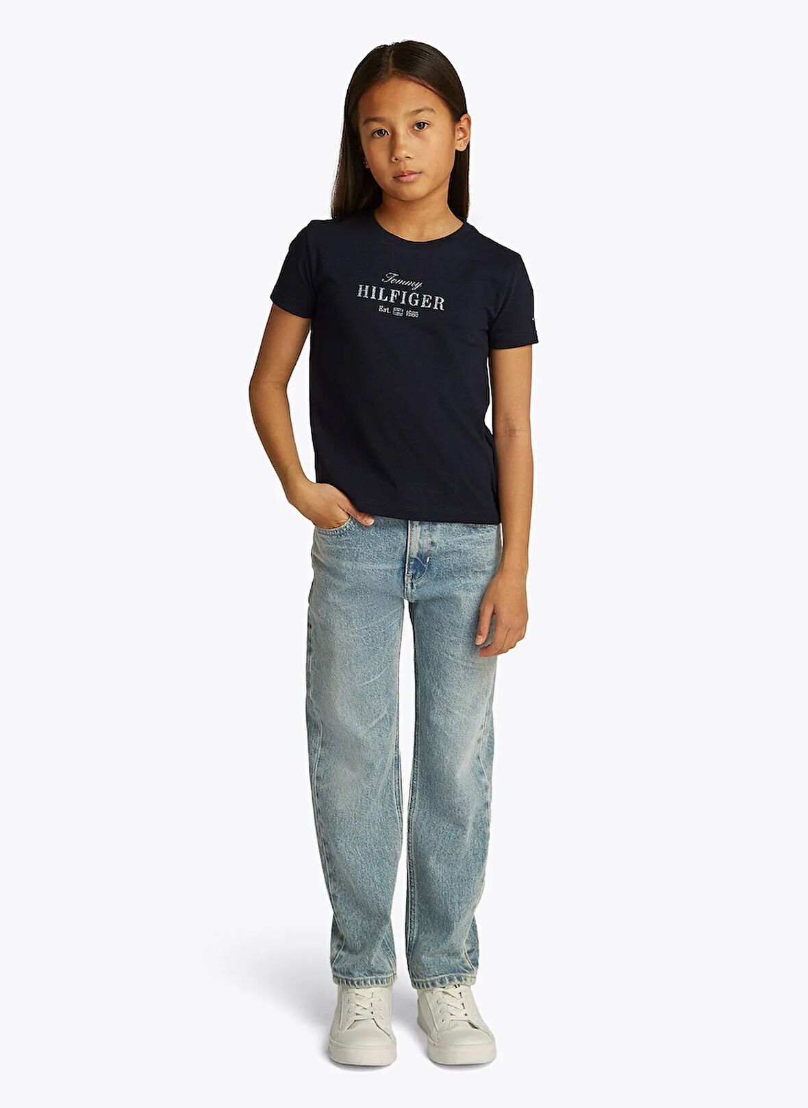 Tommy Hilfiger Baskılı Lacivert Kız Çocuk T-Shirt KG0KG08524C1G