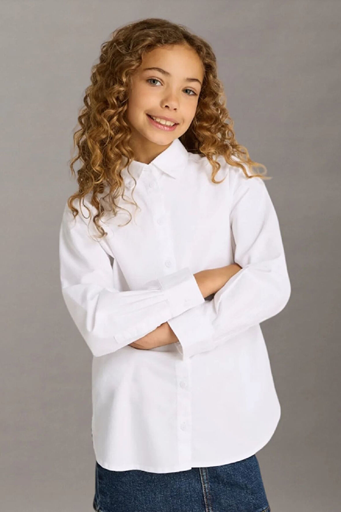 Kız Çocuk Ck Oversize Oxford Gömlek - Beyaz | 10 Yaş