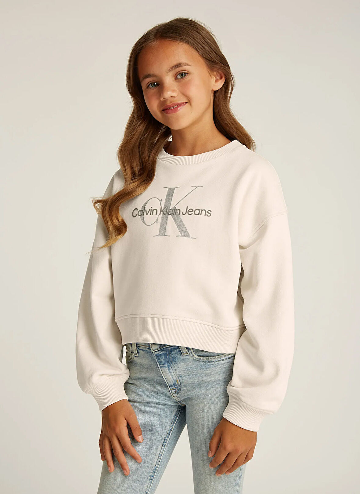 Calvin Klein Baskılı Kız Çocuk Bej Sweatshırt IG0IG02823CKS