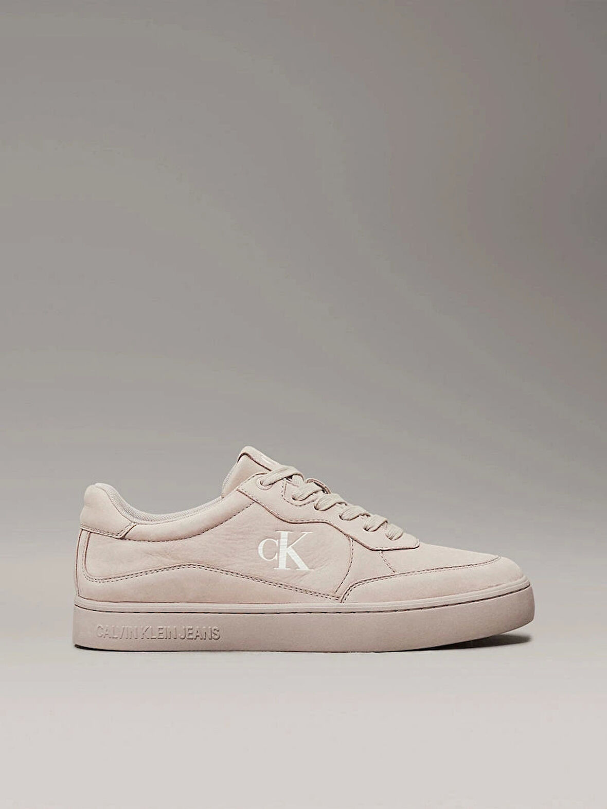 Calvin Klein Jeans Erkek Beyaz CK Logolu Bej Deri Sneaker