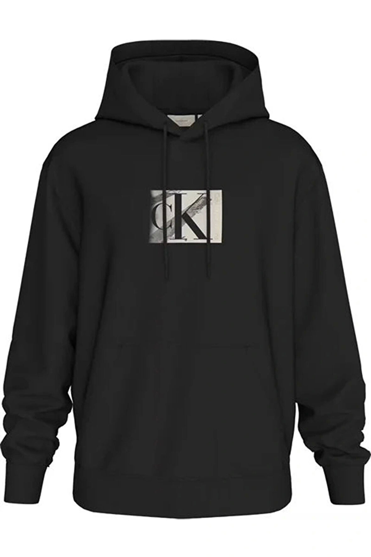 Calvin Klein Erkek Siyah Küçük Logolu Kapüşonlu Sweatshirt
