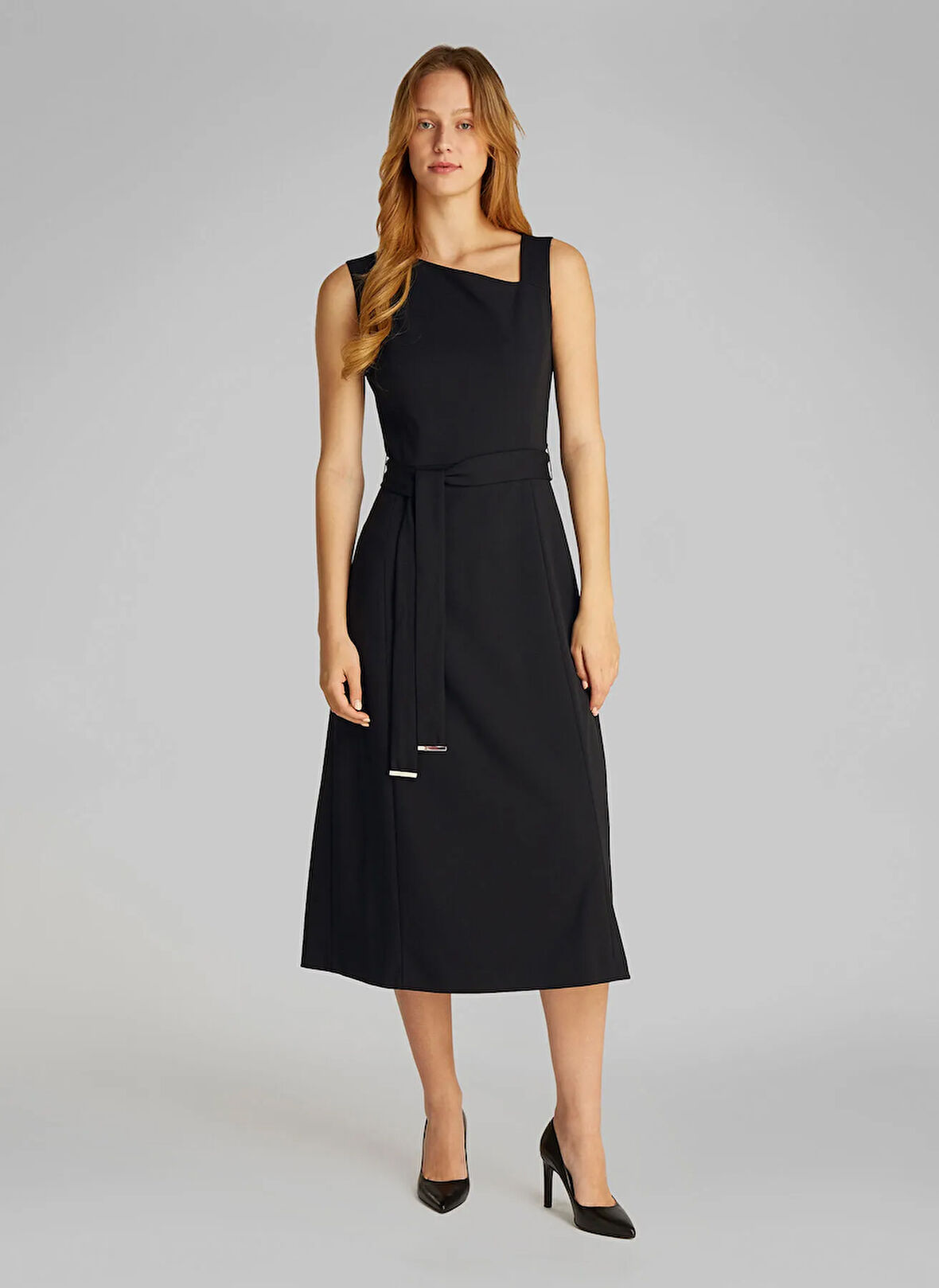 Calvin Klein Kare Yaka Düz Siyah Midi Kadın Elbise K20K207895BEH