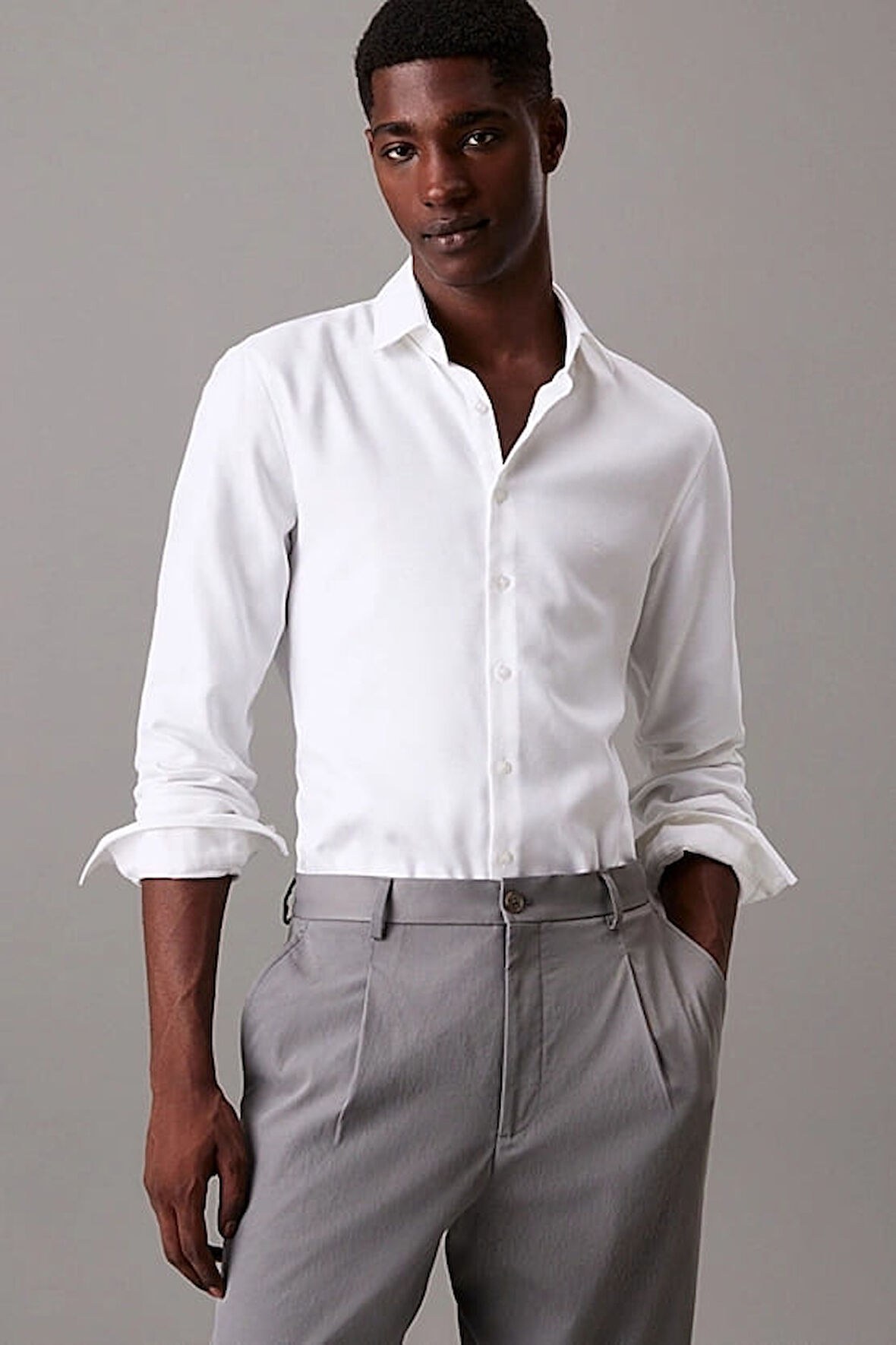 Erkek Ck Non Iron Structure Slim Gömlek - Beyaz | 40