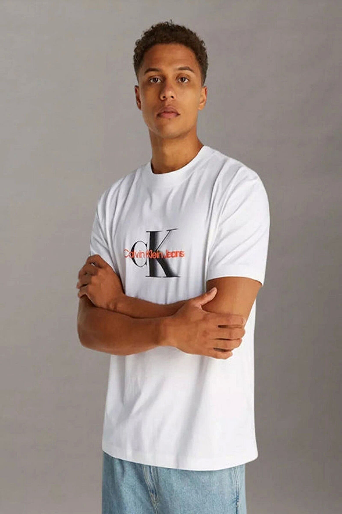 Calvin Klein Jeans Erkek Siyah CK Monogram Beyaz T-shirt