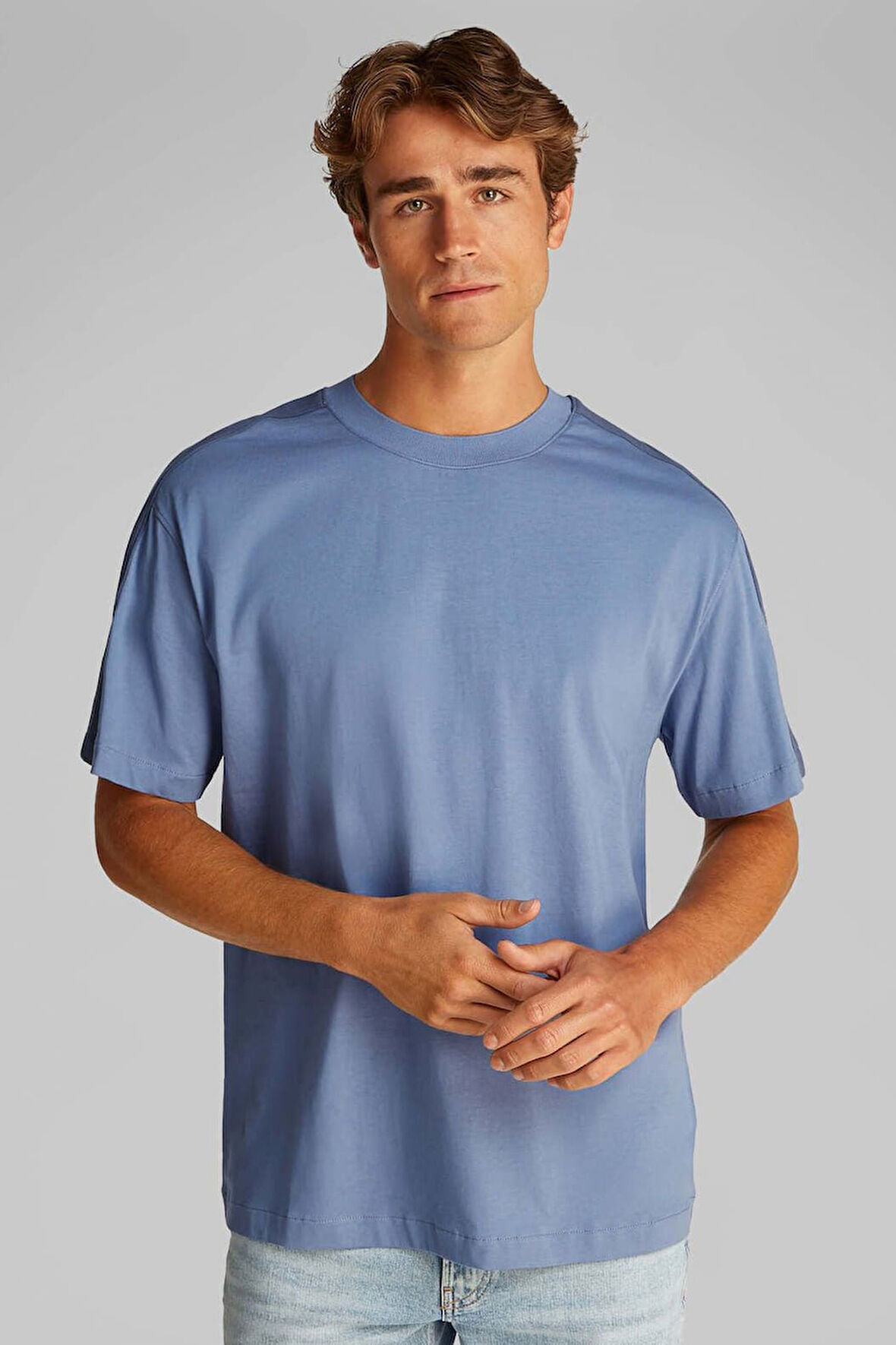 Erkek Ck Logo Şerit T-Shirt - Mavi | XS