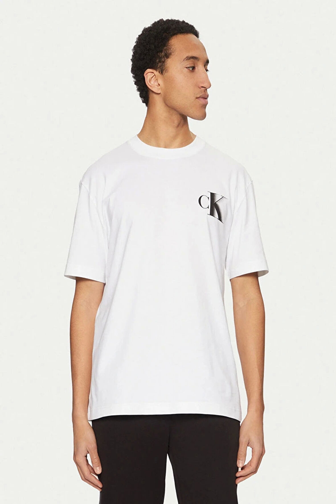 Calvin Klein Erkek Kalın CK Baskılı Beyaz T-shirt
