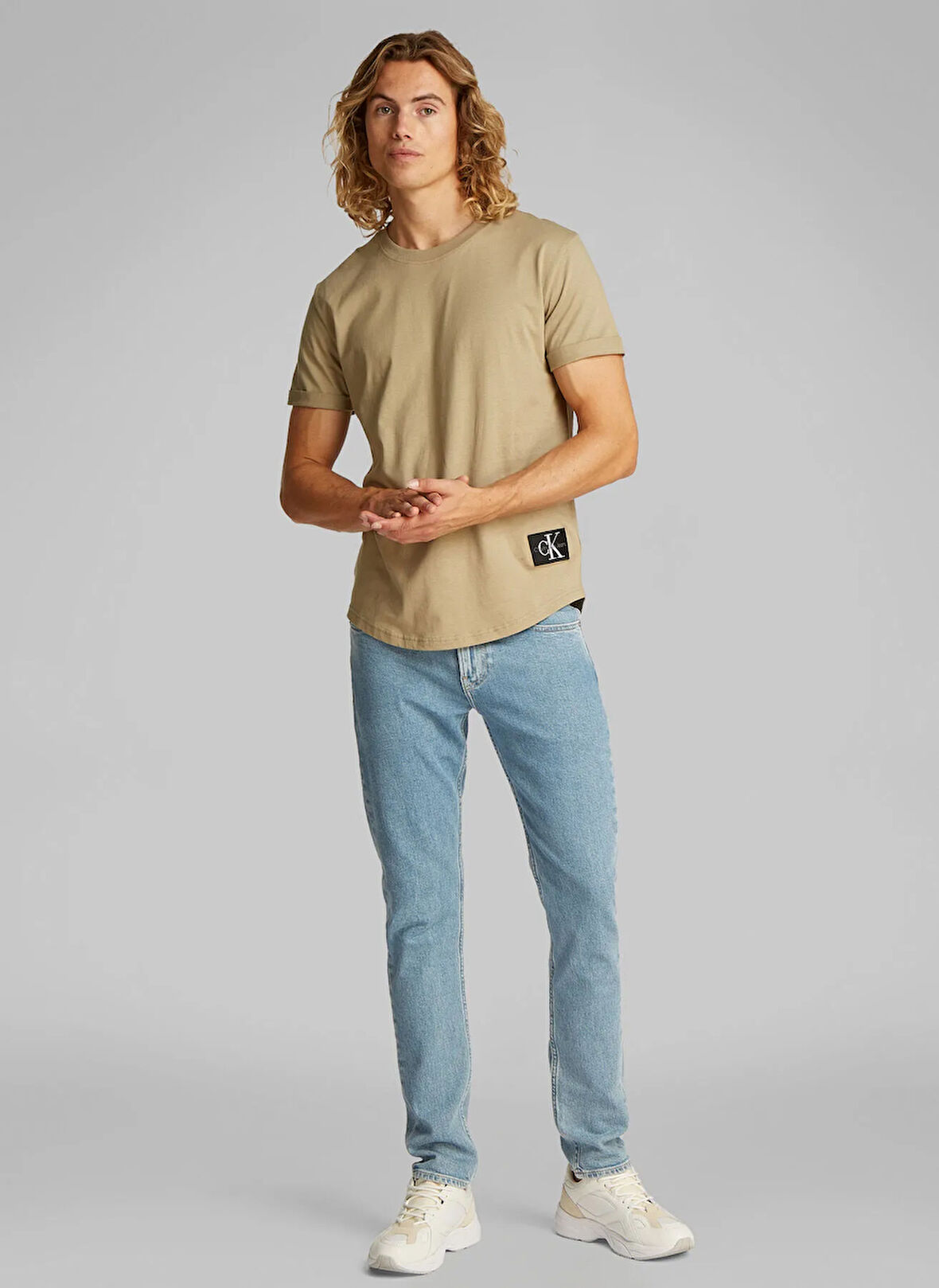 Calvin Klein Jeans Yeşil Erkek T-Shirt J30J323482HI0 BADGE TURN UP SLEEVE