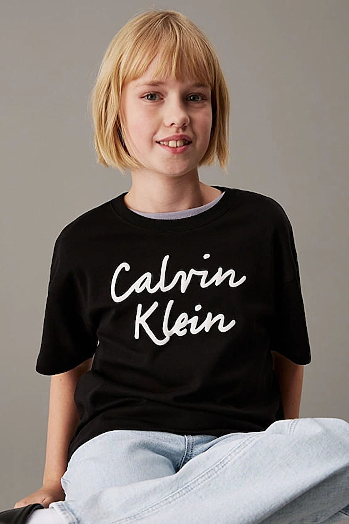 Kız Çocuk Script Logo Boxy T-Shirt - Siyah | 12 Yaş