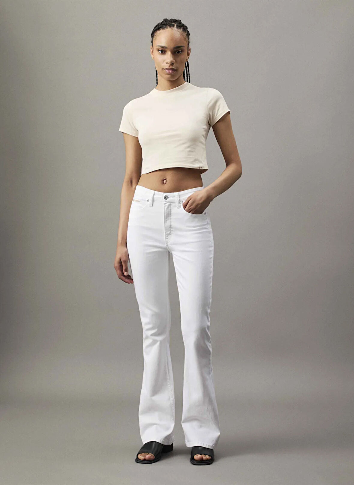 Calvin Klein Jeans Yüksek Bel Bootcut Paça Normal Beyaz Kadın Denim Pantolon J20J2255111AA