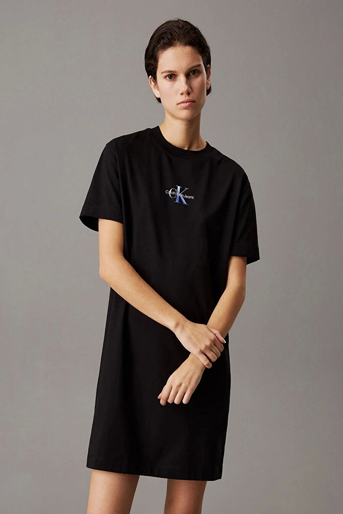 Calvin Klein Jeans Kadın Pamuklu Logolu Siyah T-shirt Elbise
