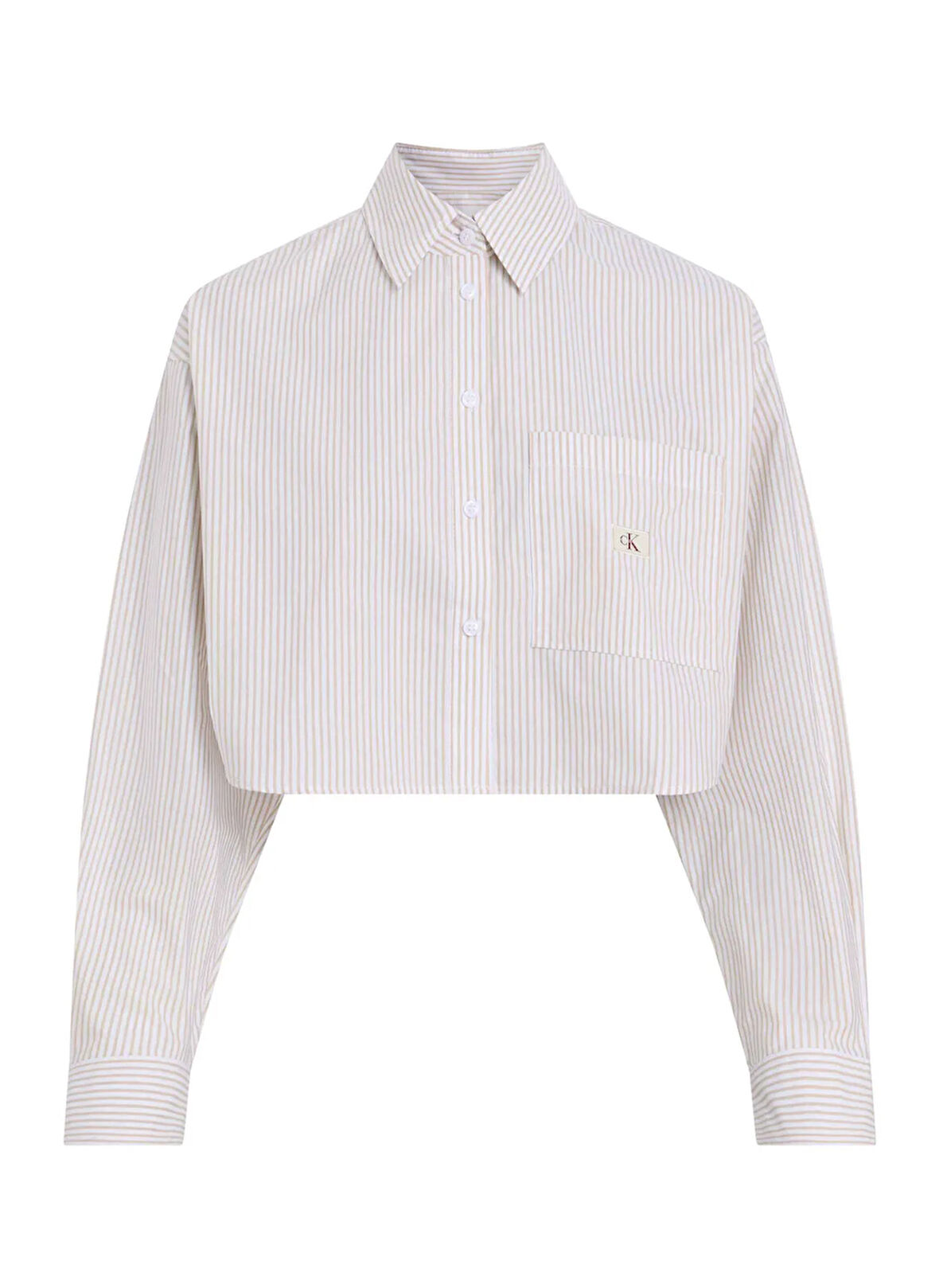 Calvin Klein Jeans Normal Normal Gömlek Yaka Gömlek Yaka Çizgili Çizgili Beyaz - Bej Kadın Gömlek J20J225078YAA J20J225078YAA