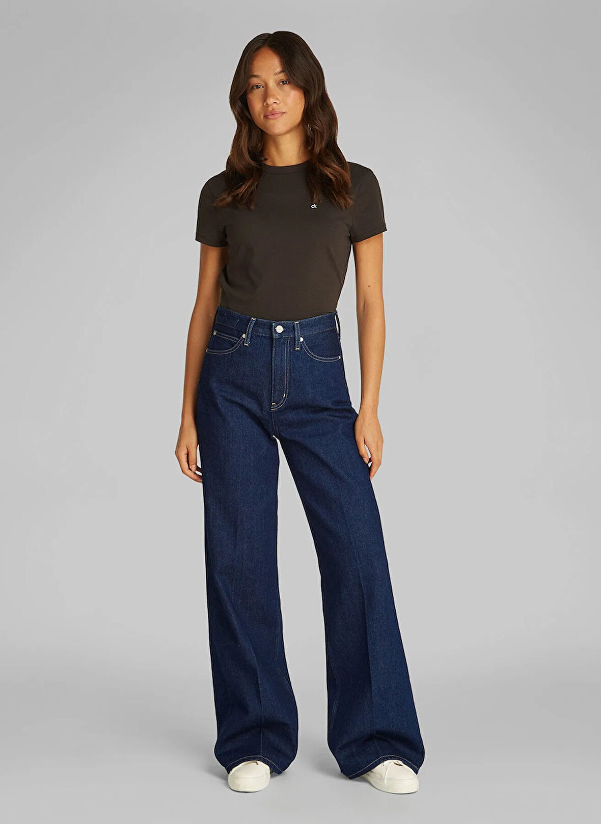 Calvin Klein Yüksek Bel Geniş Paça Koyu İndigo Kadın Denim Pantolon K20K2082531AQ