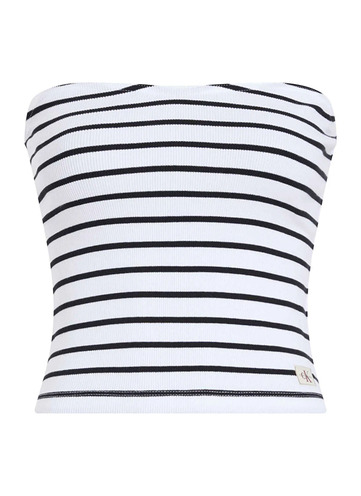 Straplez Yaka Çizgili Beyaz Kadın T-Shirt J20J2253100K4