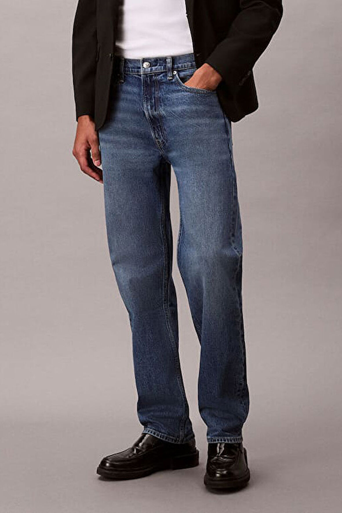 Erkek Düz Kesim Pamuklu 5 Cepli Jean Pantolon - Mavi | 35/32