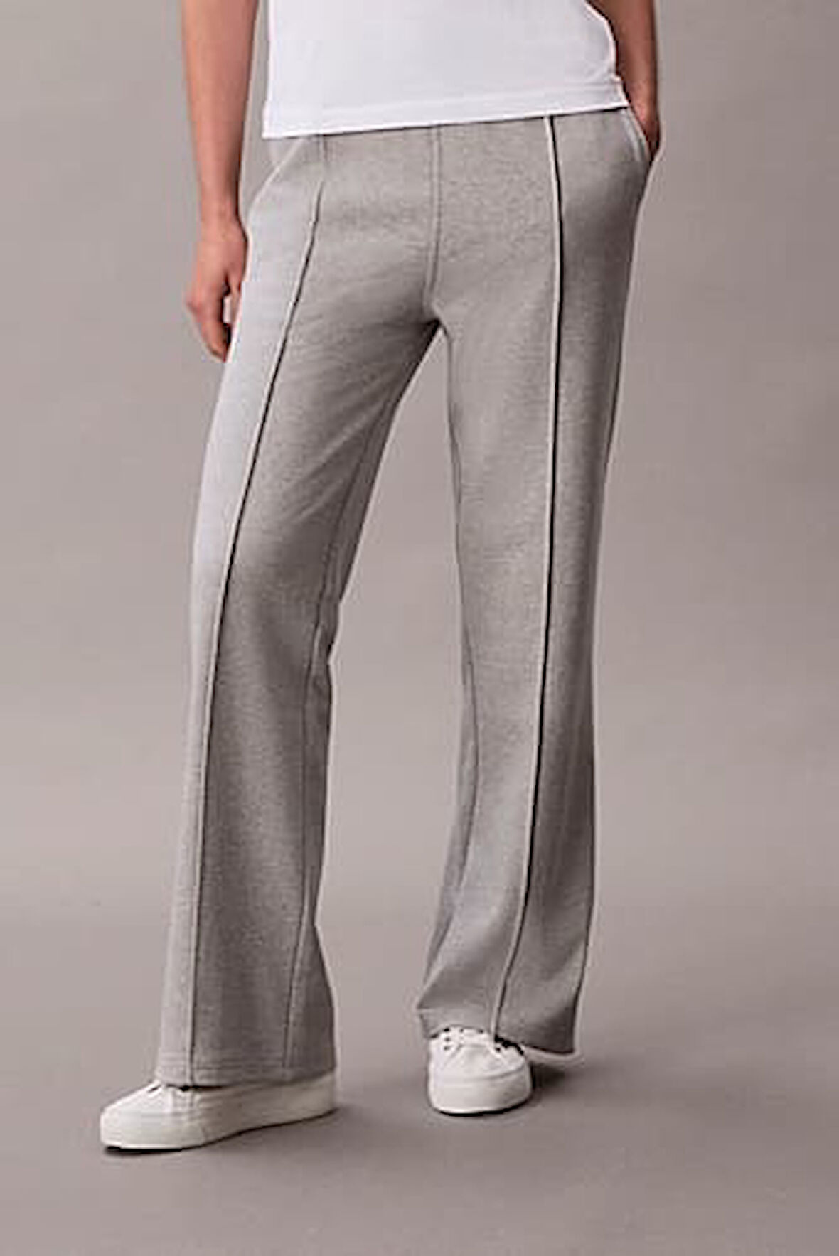 Kadın Geniş Paça Önü Dikişli Eşofman Altı - Gri Melanj | L