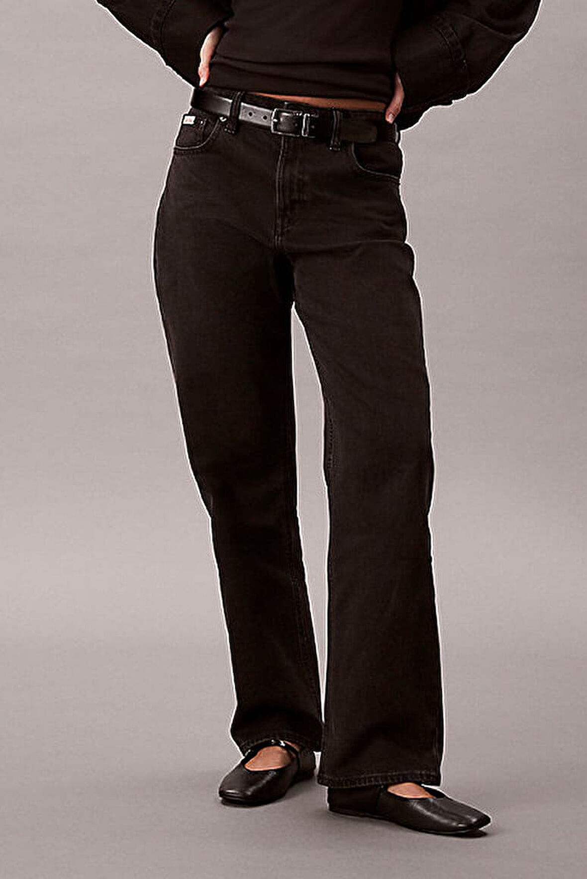 Kadın Yüksek Bel Düz Paça Jean Pantolon - Siyah | 30