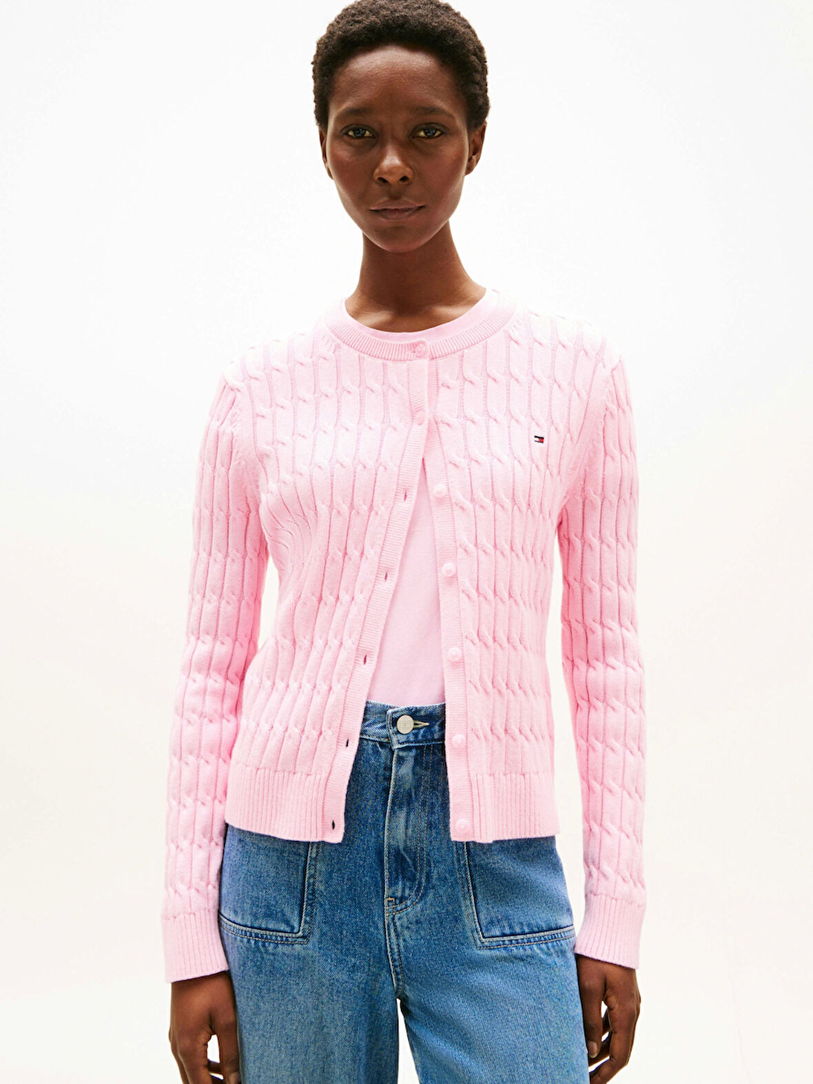 Tommy Hilfiger Kadın Pamuklu Orta Kalınlıkta Örgü Bisiklet Yaka Pembe Kazak WW0WW46514TOL