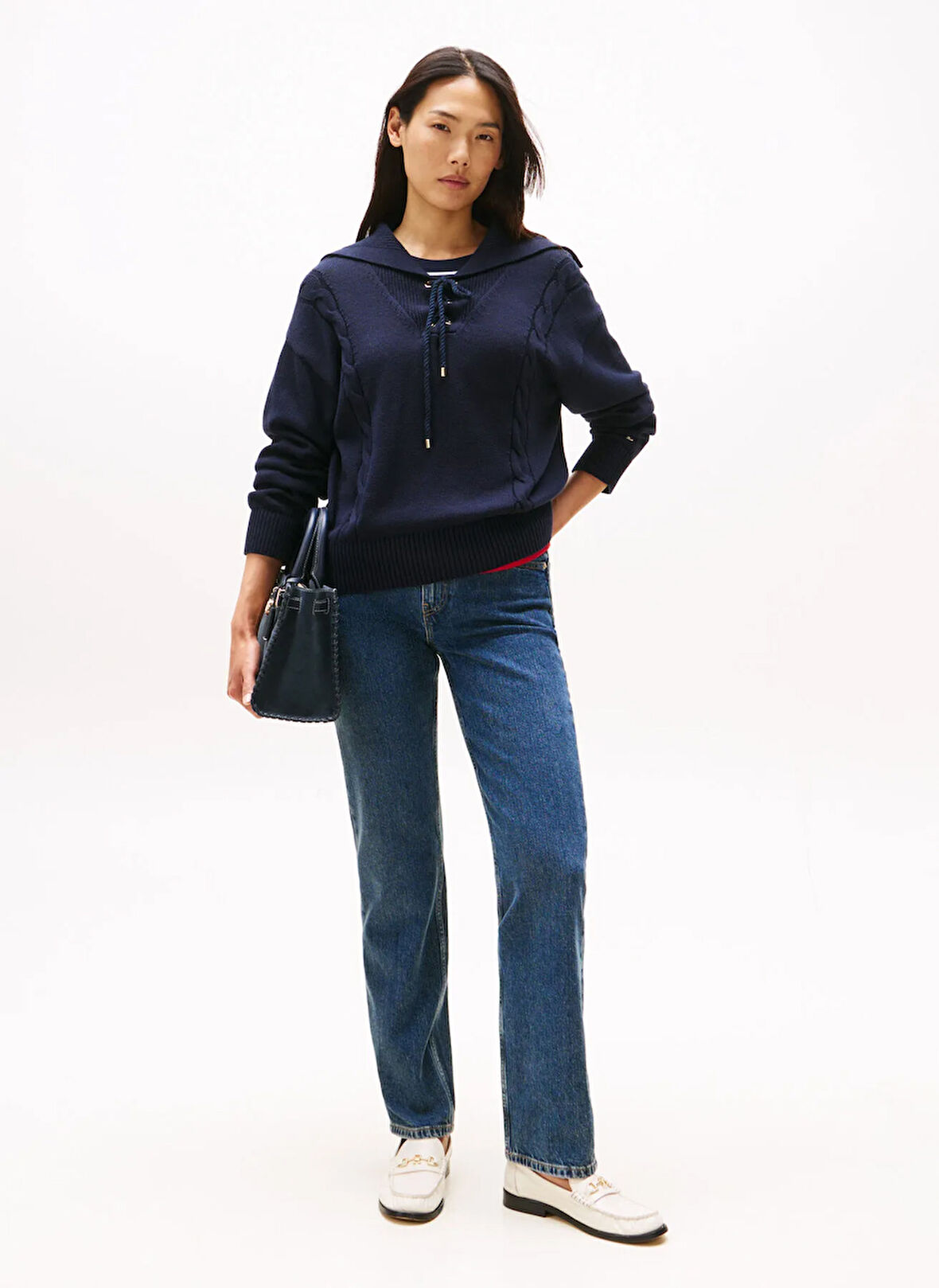 Tommy Hilfiger Yüksek Bel Dar Paça Straight Koyu Mavi Kadın Denim Pantolon WW0WW456721BK