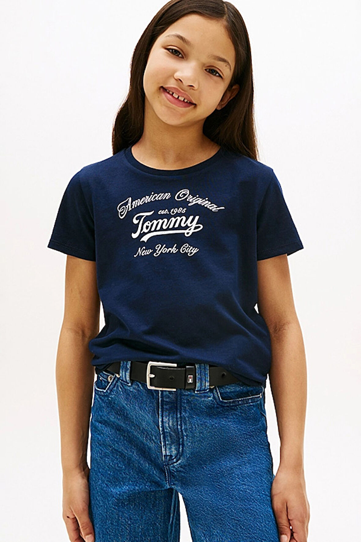 Kız Çocuk Bisiklet Yaka Yazı Baskılı T-Shirt - Lacivert | 16 Yaş