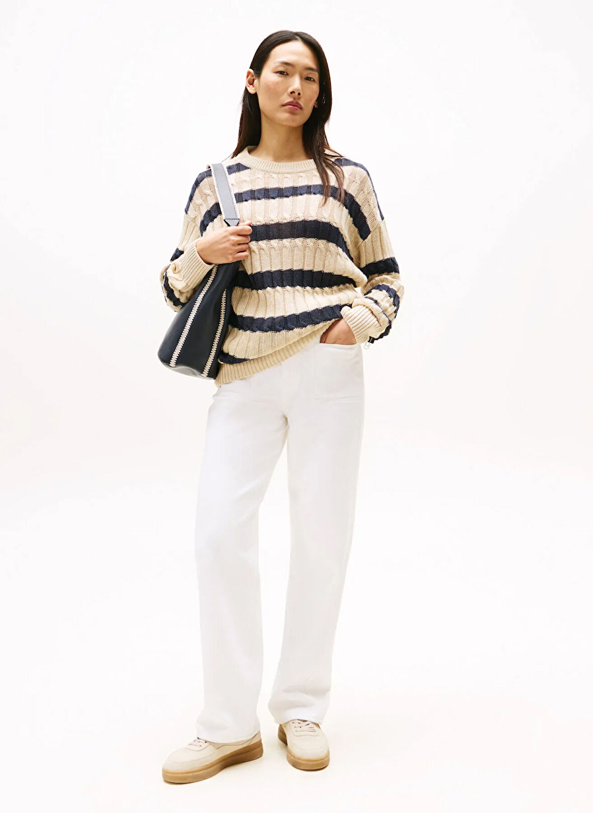Tommy Hilfiger Yüksek Bel Dar Paça Straight Beyaz Kadın Denim Pantolon WW0WW45677YBR